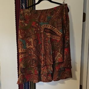 Ralph Lauren Paisley Flowy Midi Skirt in Red and Green
